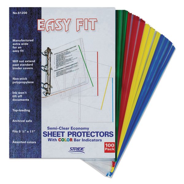 Stride EasyFit Sheet Protectors, 8 1/2 x 11, Assorted Colors, PK100 61200